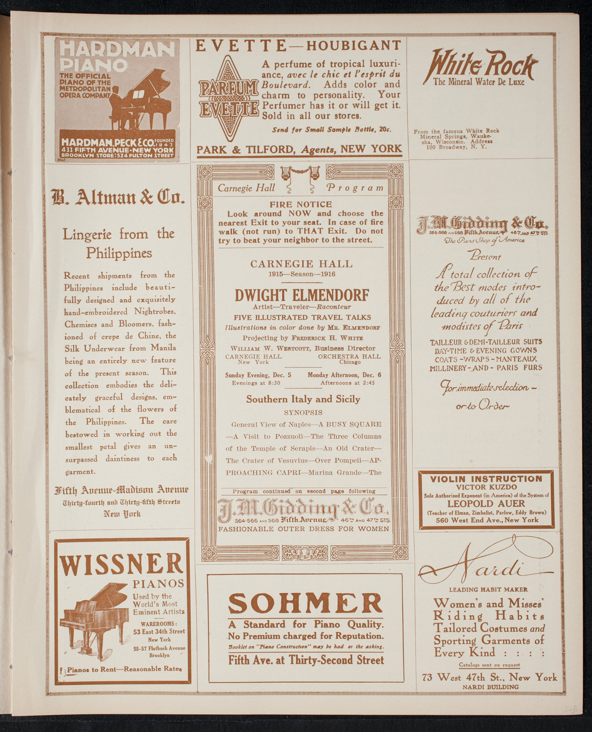 Elmendorf Lecture: Southern Italy and Sicily, December 5, 1915, program page 5