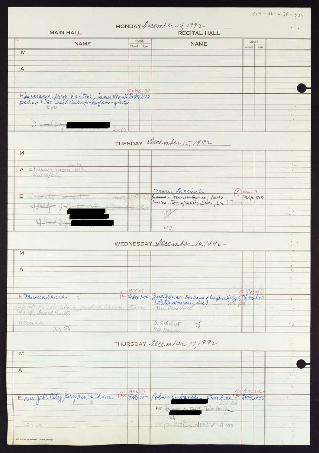 Carnegie Hall Booking Ledger, volume 38, page 34