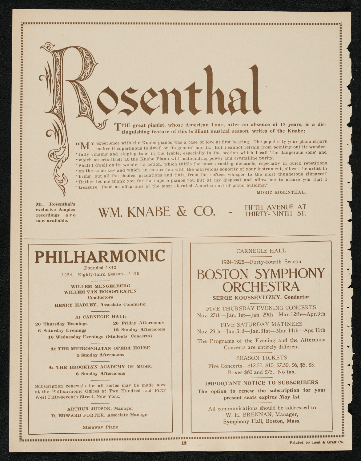 Ignacy Jan Paderewski, Piano, Efrem Zimbalist, Violin, and Felix Salmond, Cello, May 9, 1924, program page 12