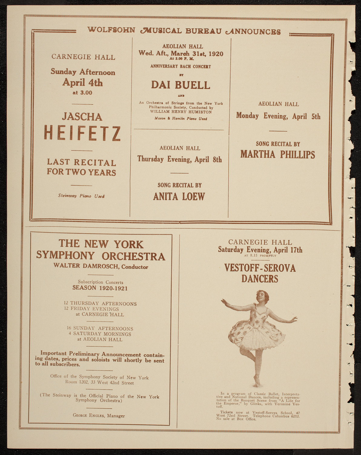 New Symphony Orchestra, March 31, 1920, program page 8