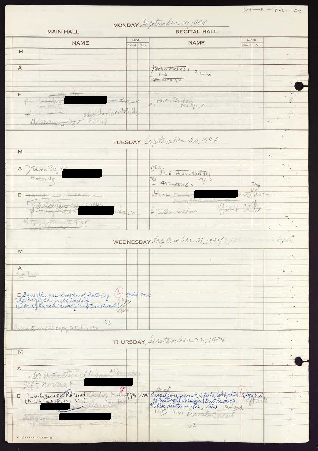 Carnegie Hall Booking Ledger, volume 40, page 10