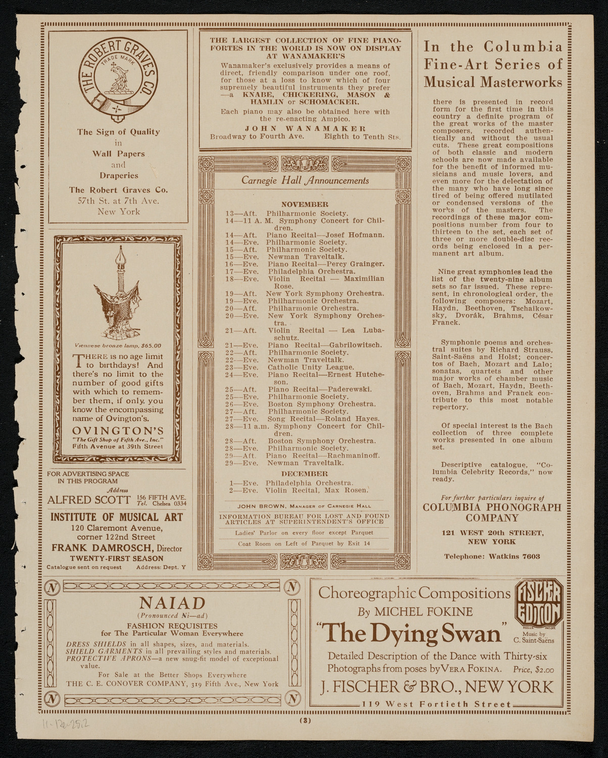 New York Philharmonic, November 12, 1925, program page 3