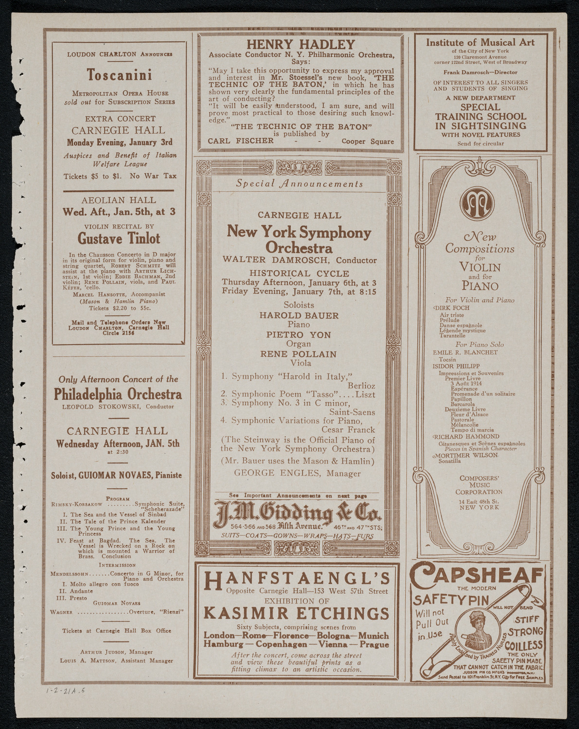 New York Philharmonic, January 2, 1921, program page 9