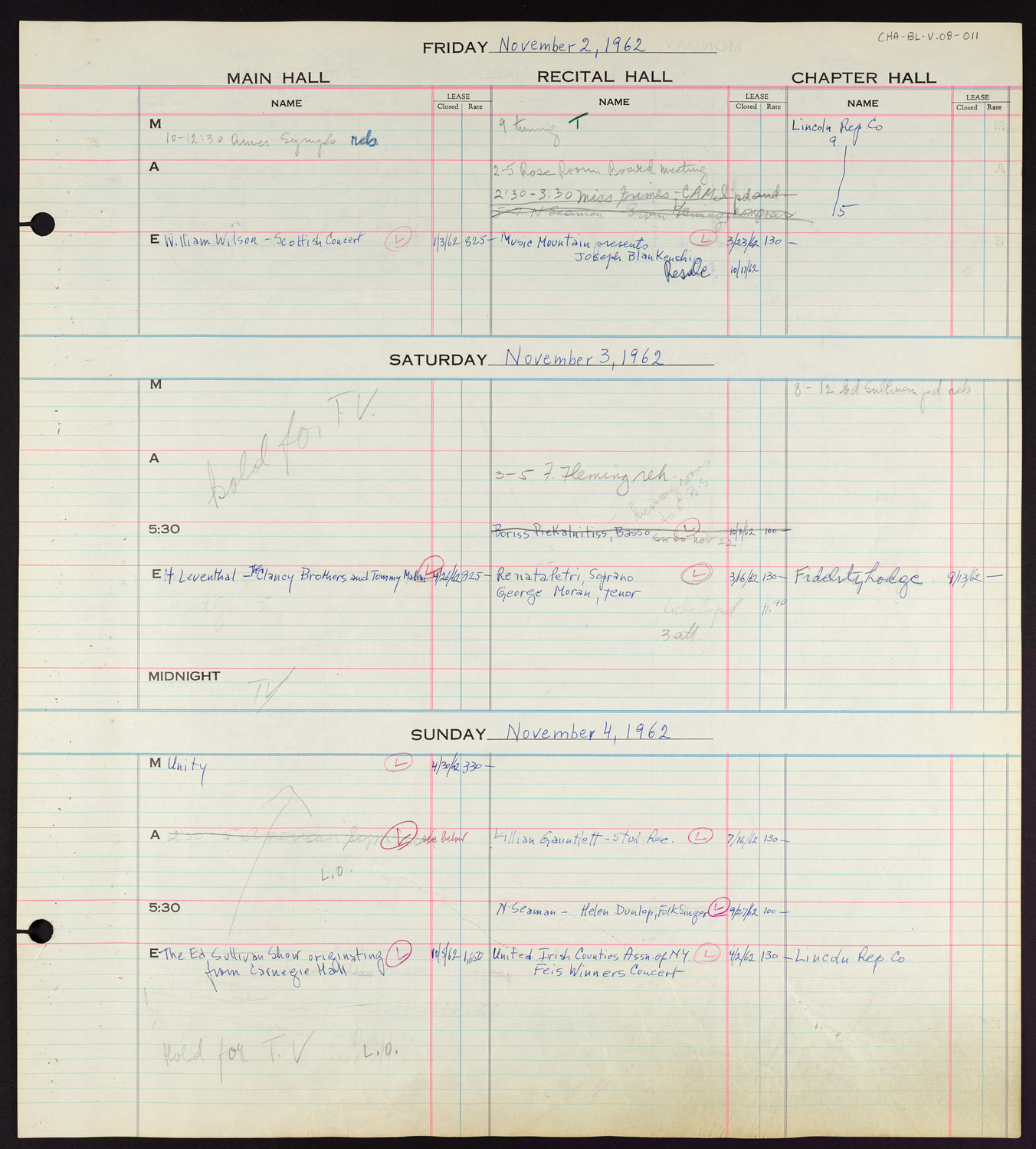 Carnegie Hall Booking Ledger, volume 8, page 11