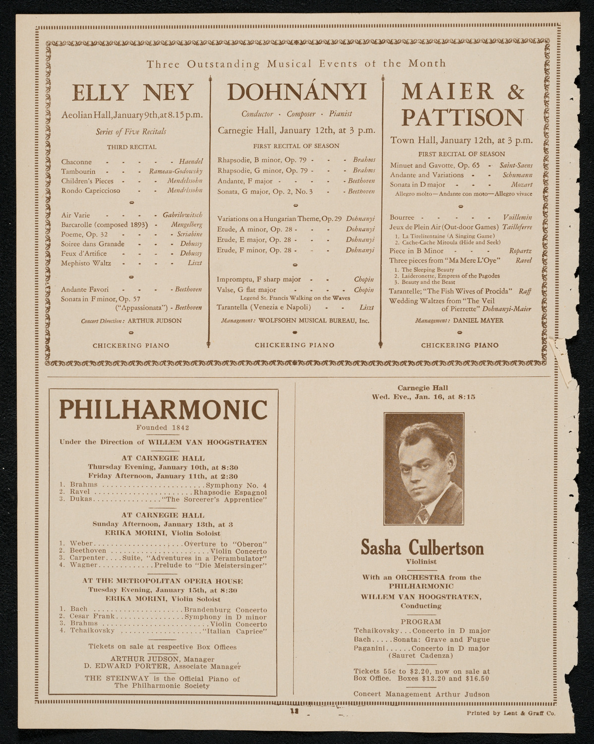 Benefit: Music and Art Lovers' Club, January 8, 1924, program page 12