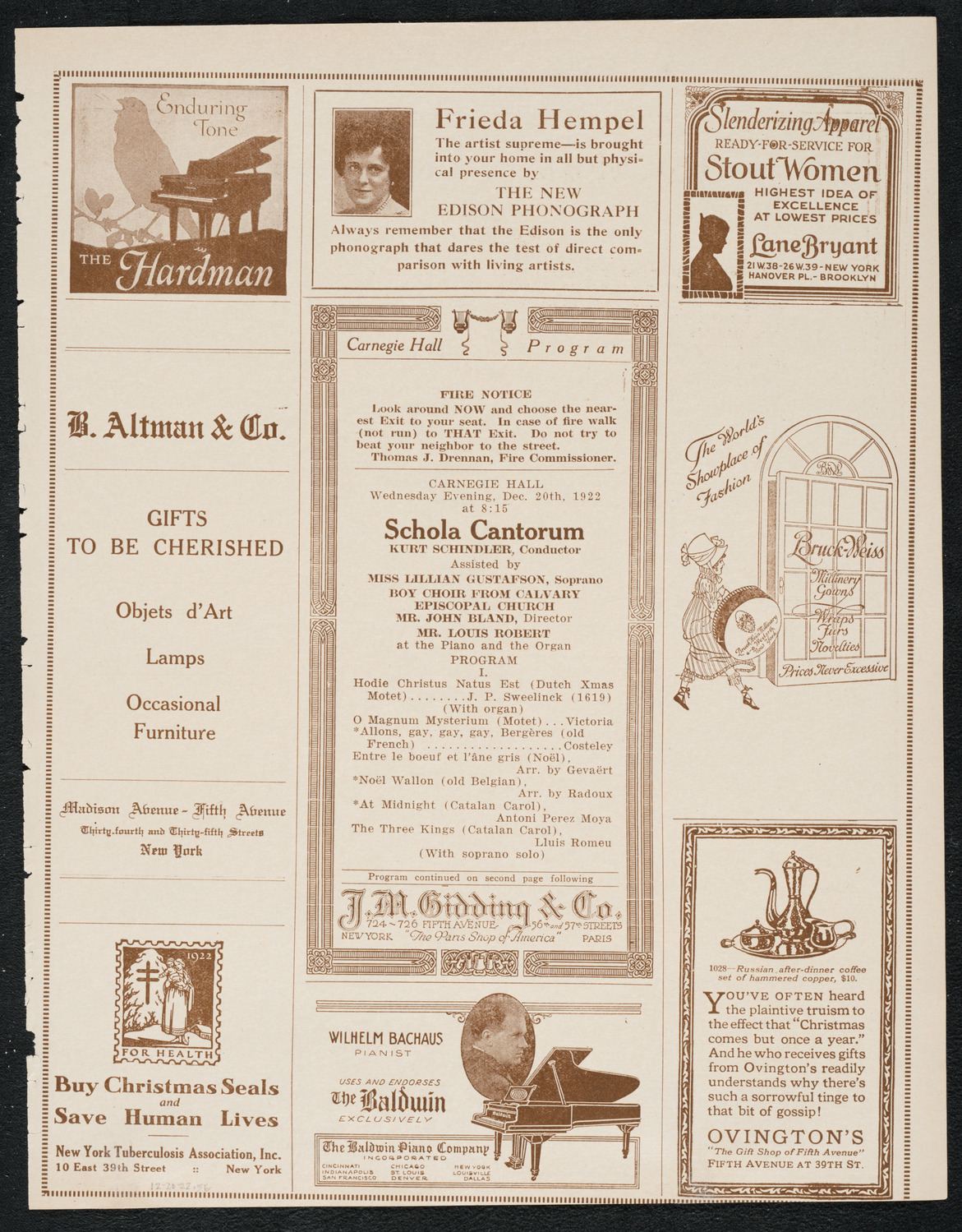 Schola Cantorum of New York, December 20, 1922, program page 5