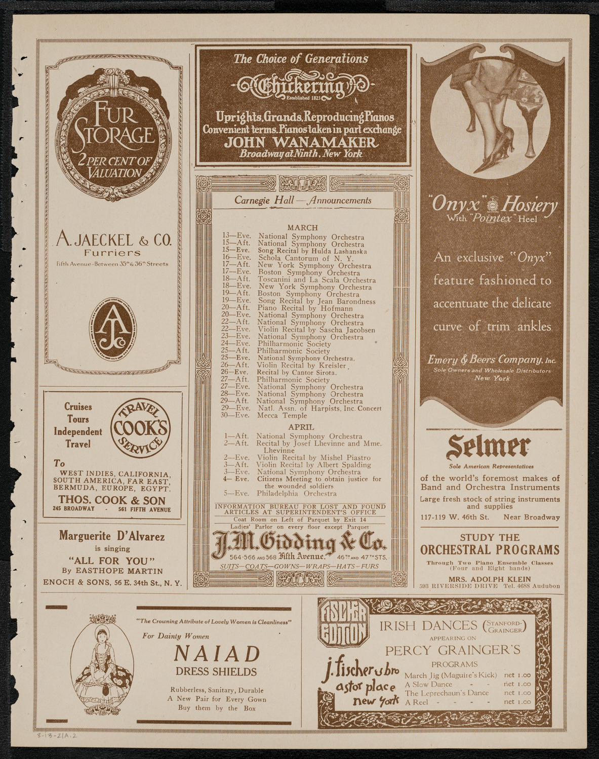 New York Philharmonic, March 13, 1921, program page 3