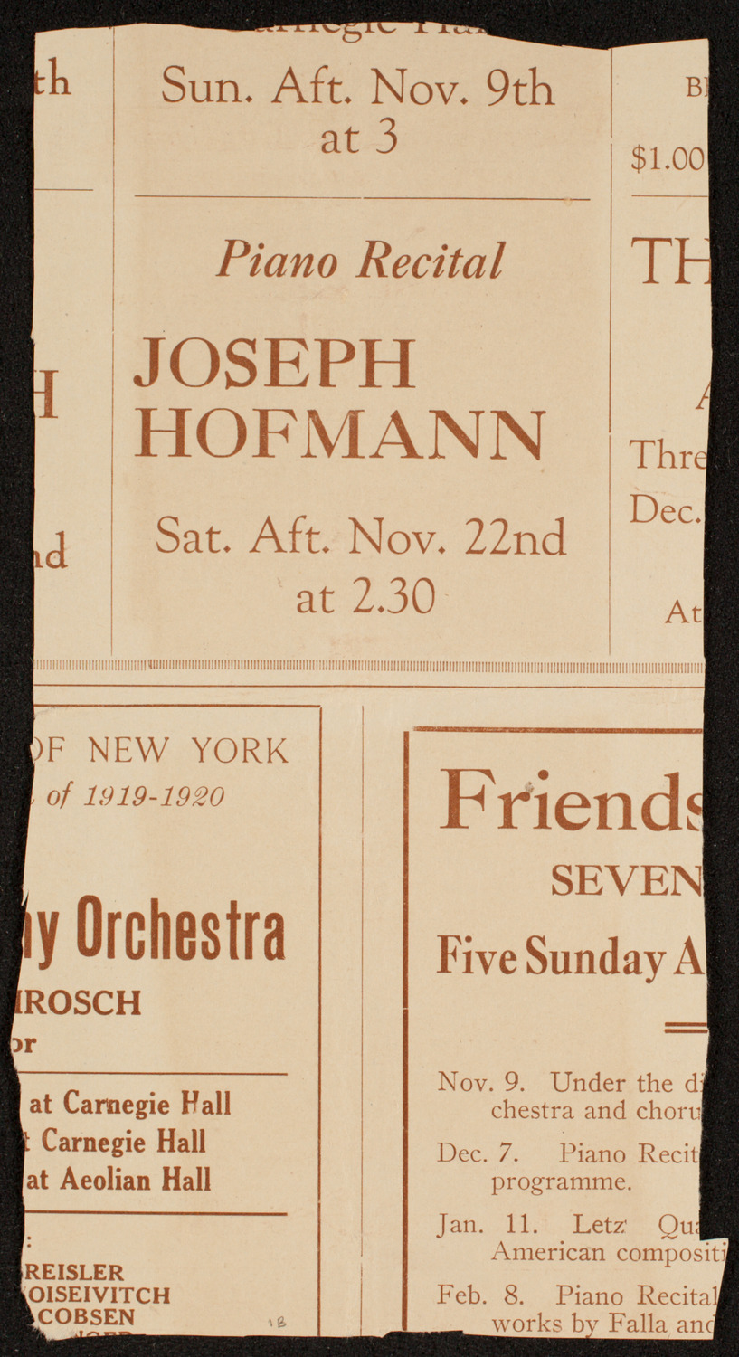 New Symphony Orchestra, October 23, 1919, program page 2