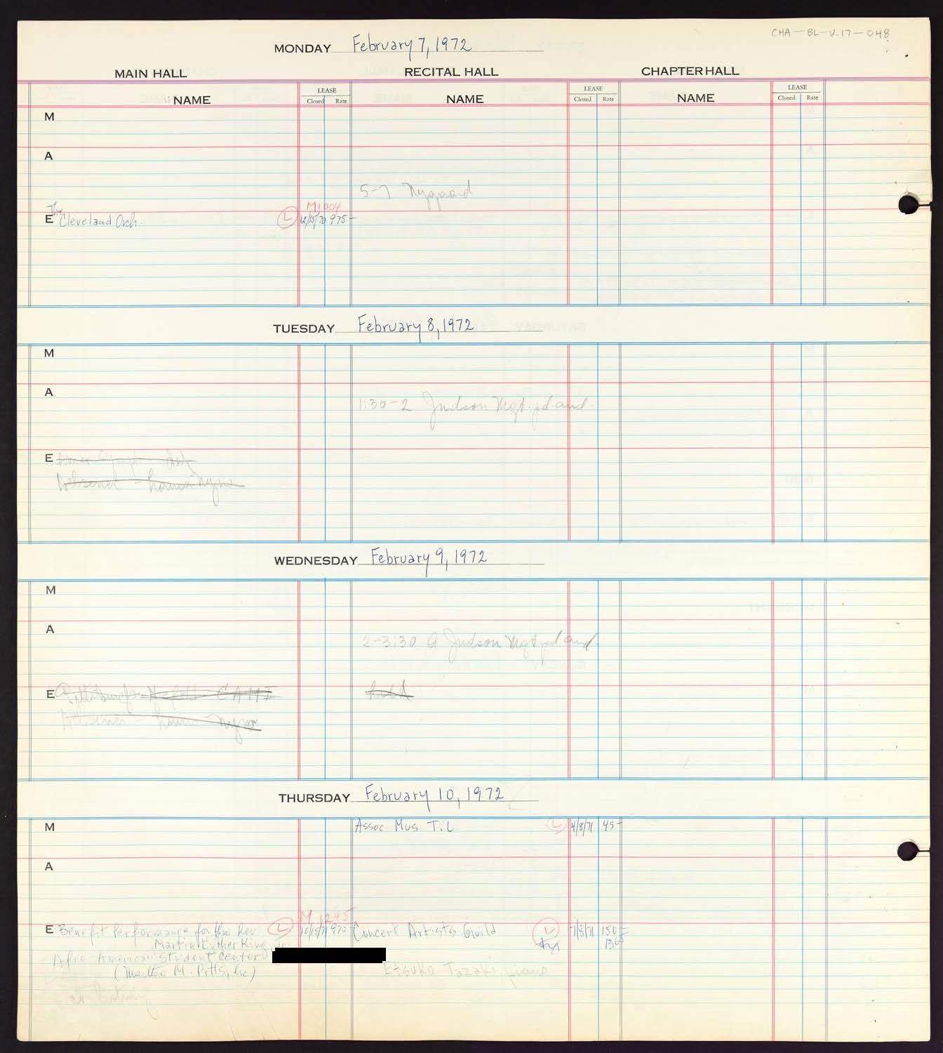 Carnegie Hall Booking Ledger, volume 17, page 48