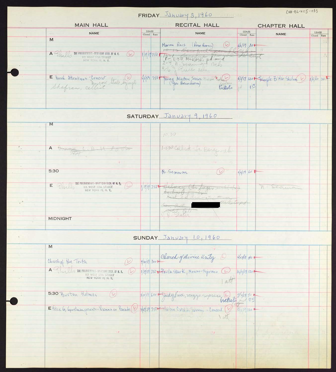 Carnegie Hall Booking Ledger, volume 5, page 33