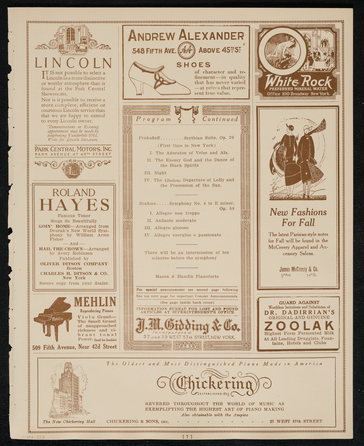 Boston Symphony Orchestra, November 29, 1924, program page 7