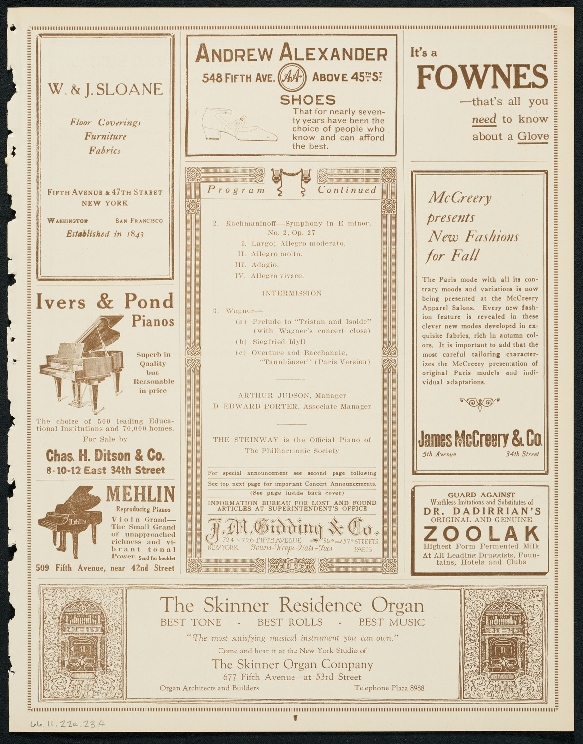 New York Philharmonic, November 22, 1923, program page 7