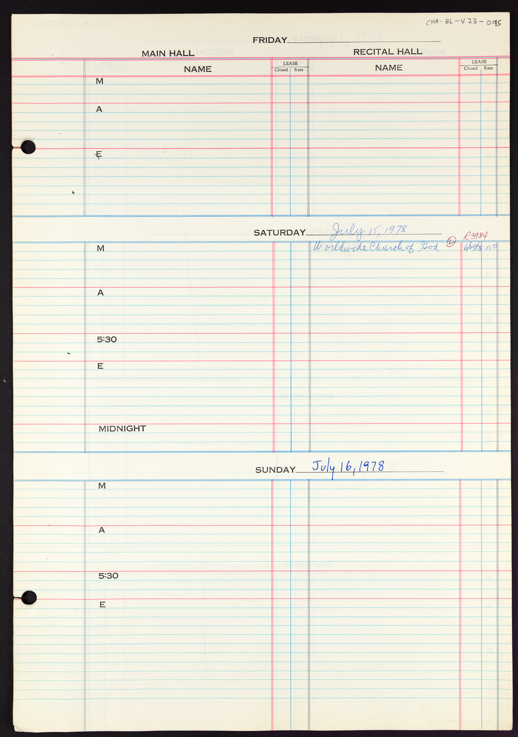 Carnegie Hall Booking Ledger, volume 23, page 95