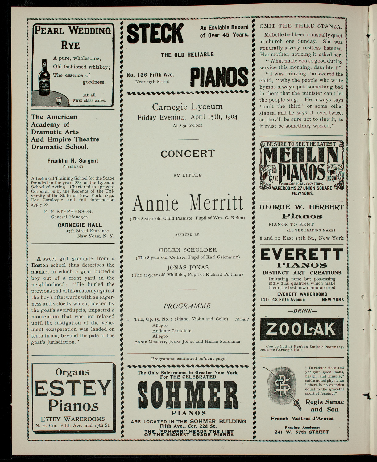 Concert by Little Annie Merritt, April 15, 1904, program page 2