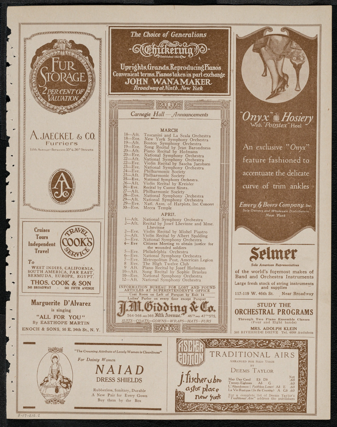 Boston Symphony Orchestra, March 17, 1921, program page 3