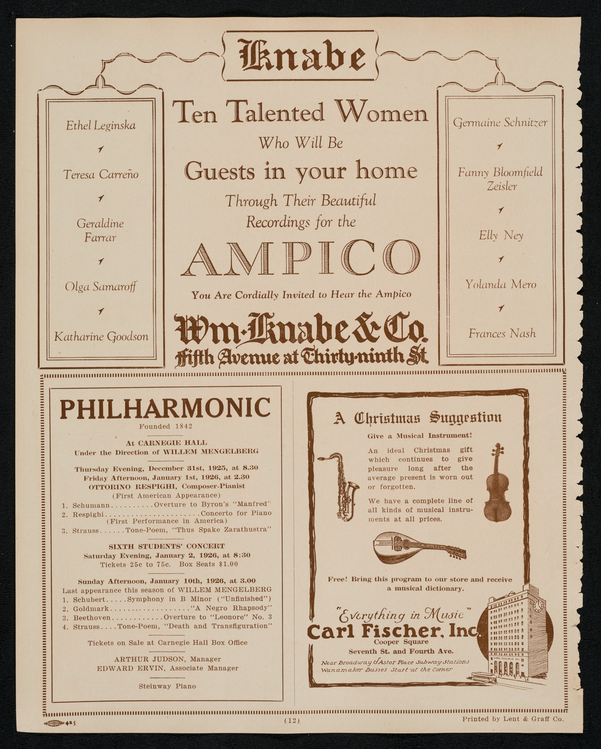 New York Philharmonic, December 27, 1925, program page 12