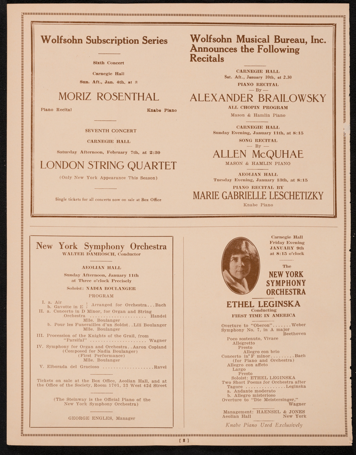 Boston Symphony Orchestra, January 3, 1925, program page 8