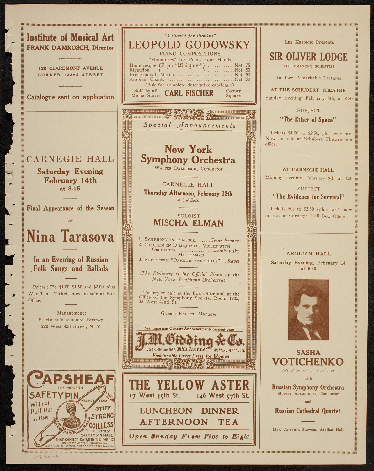 Boston Symphony Orchestra, February 7, 1920, program page 9