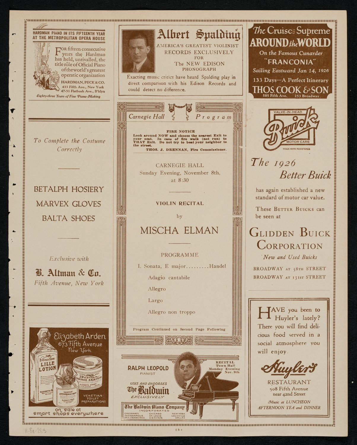 Mischa Elman, Violin, November 8, 1925, program page 5