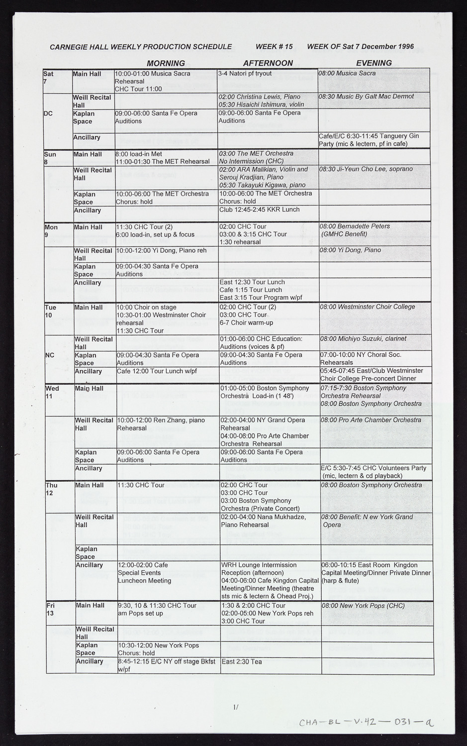 Carnegie Hall Booking Ledger, volume 42, page 31a