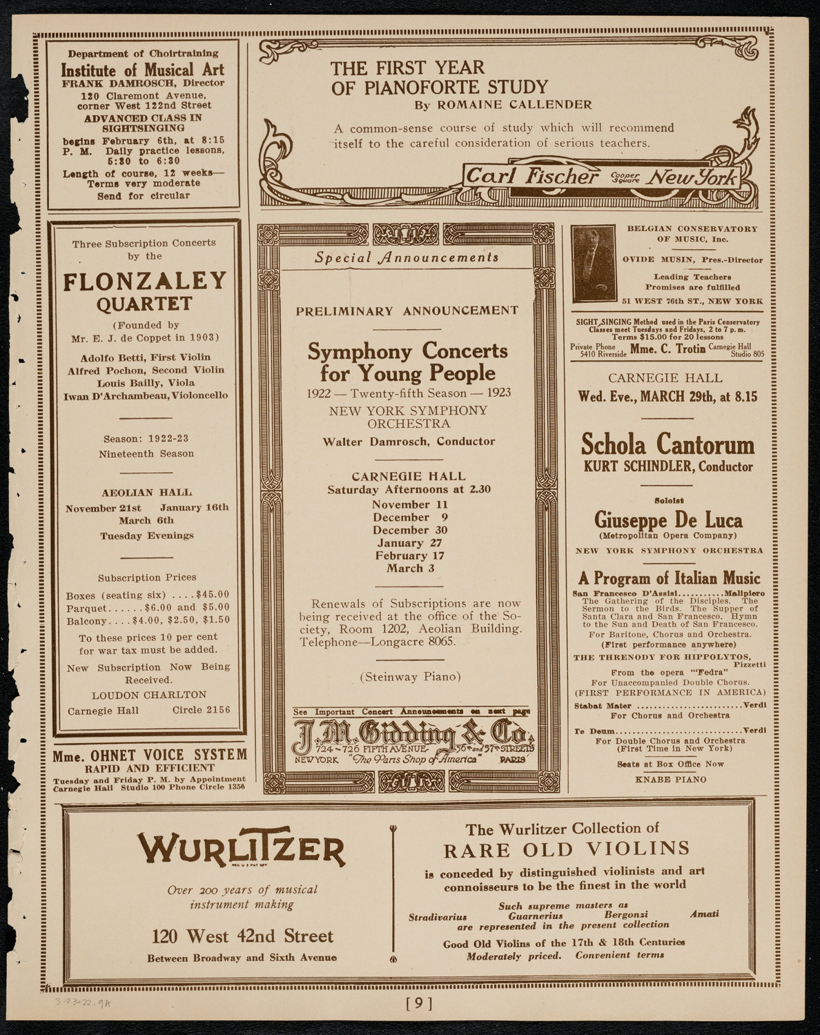 New York Symphony Orchestra, March 23, 1922, program page 9
