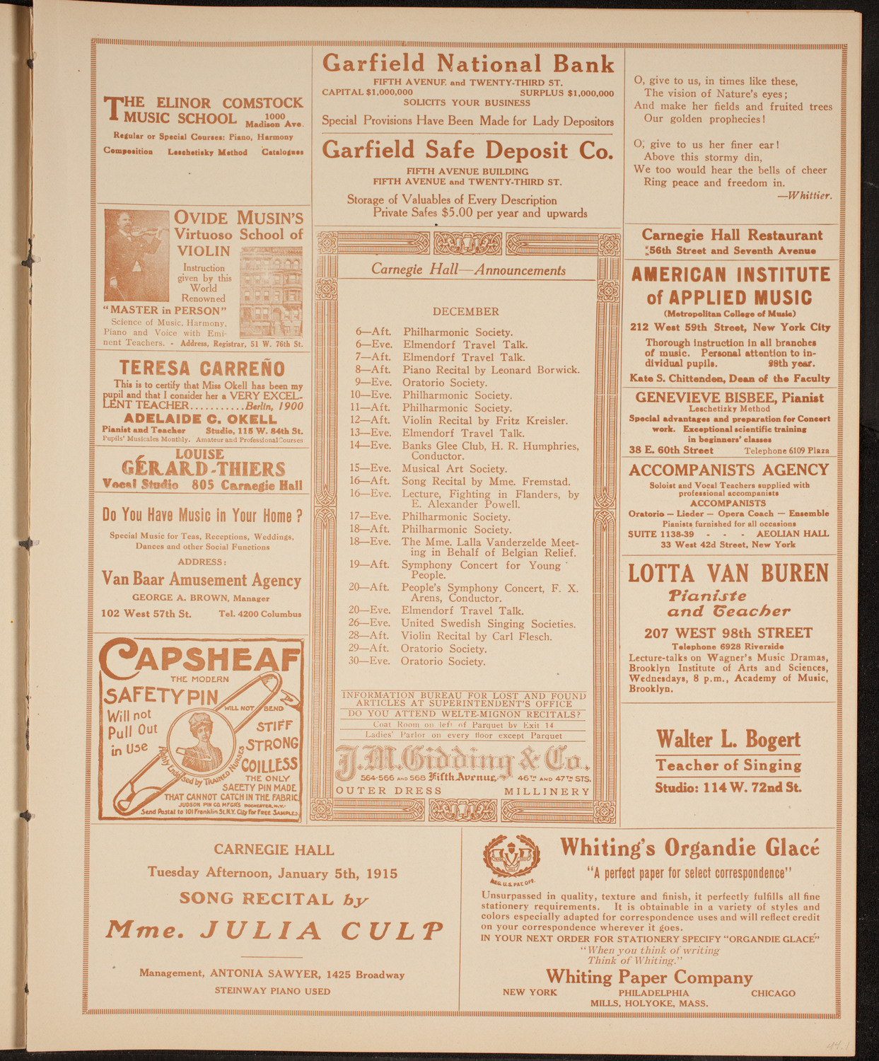 Boston Symphony Orchestra, December 5, 1914, program page 3