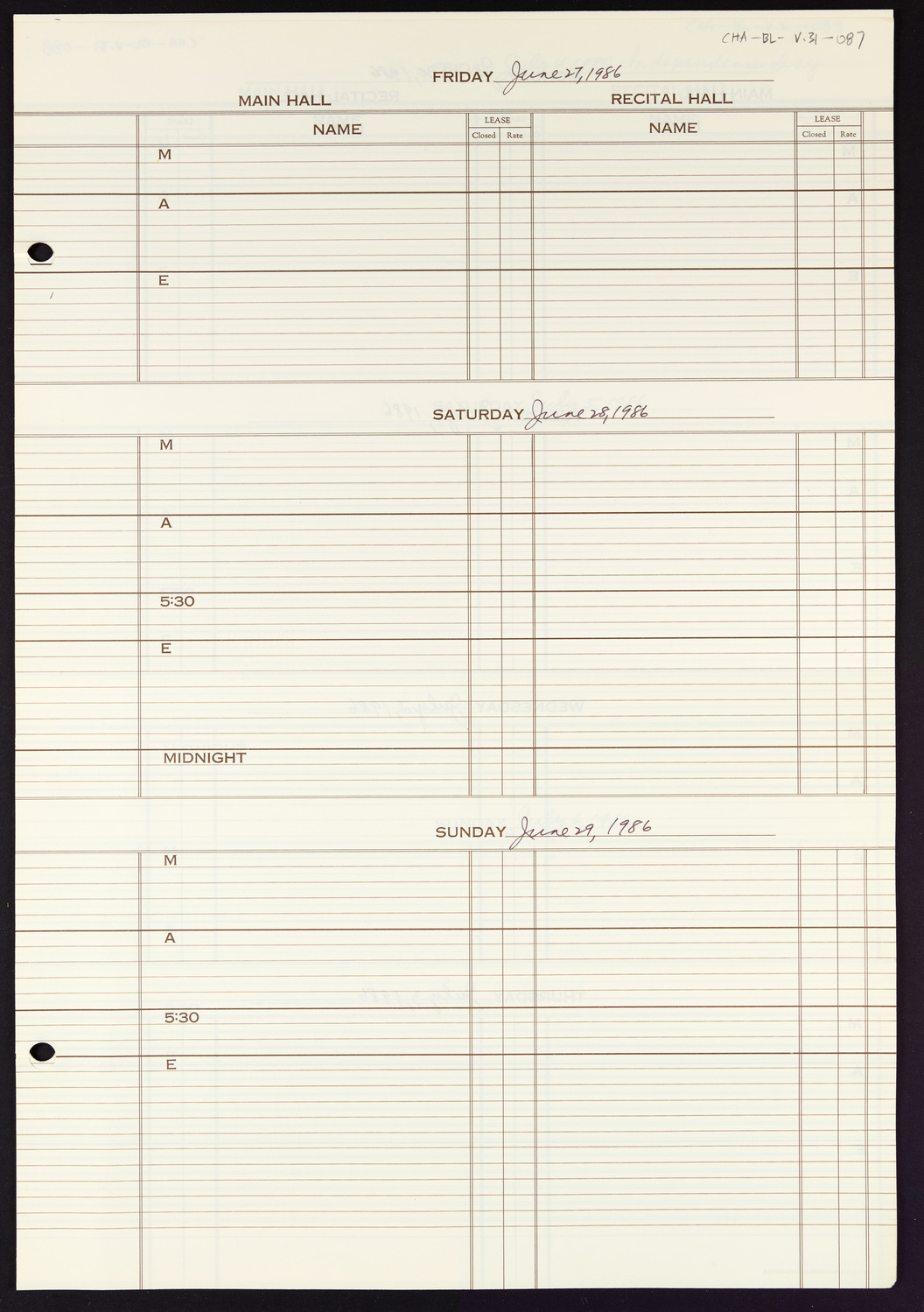 Carnegie Hall Booking Ledger, volume 31, page 87