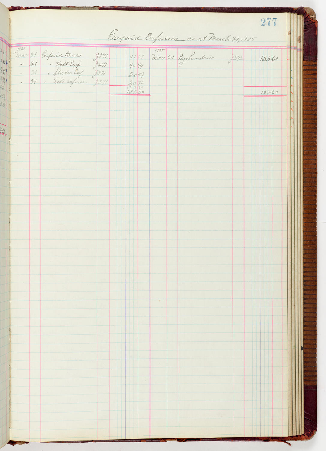 Music Hall Accounting Ledger Journal, volume 6, page 277