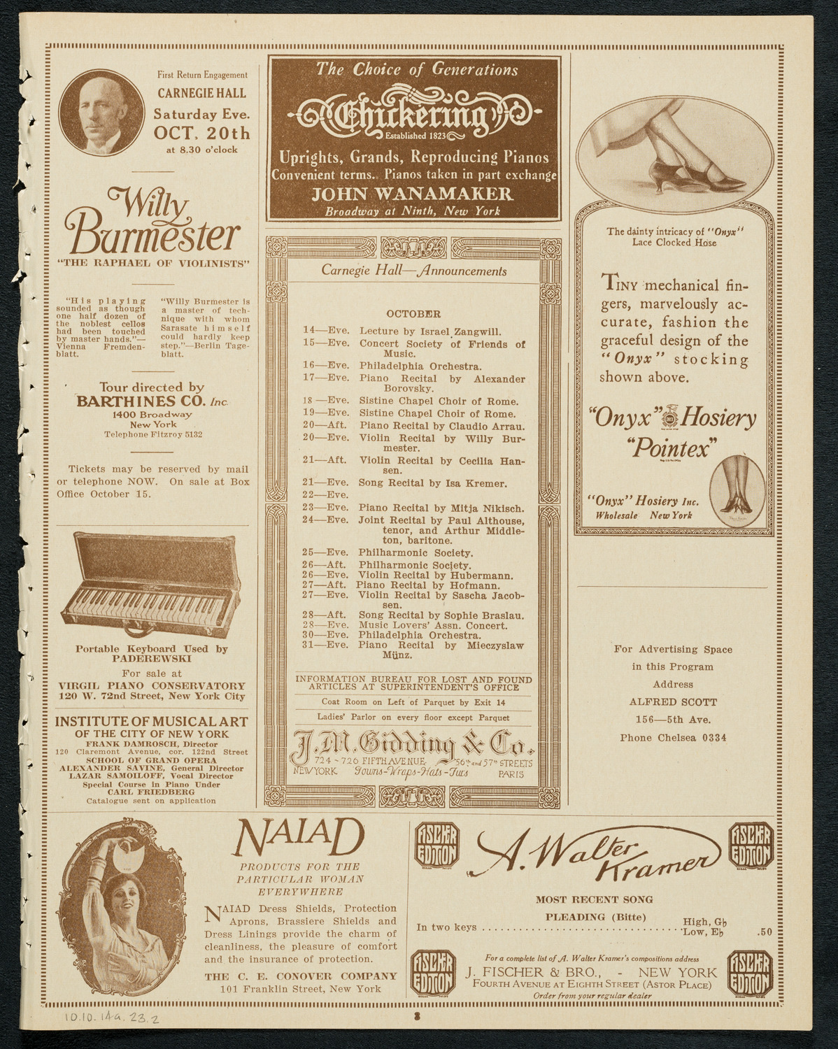 Ernestine Schumann-Heink, Mezzo-Soprano, October 14, 1923, program page 3