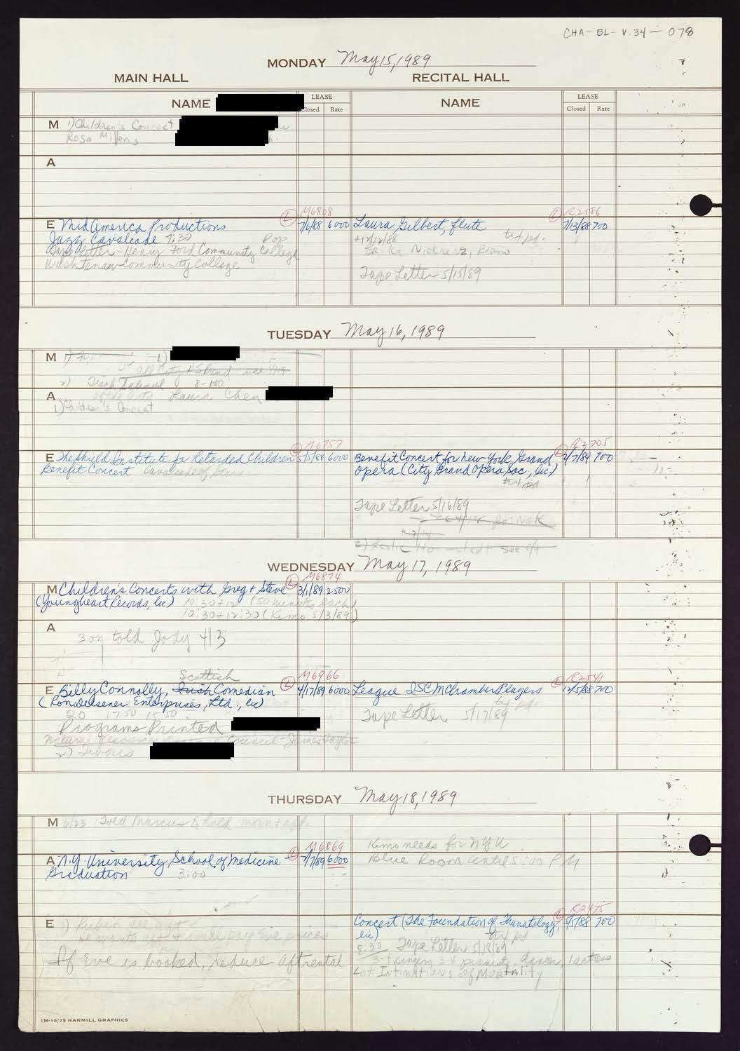 Carnegie Hall Booking Ledger, volume 34, page 78