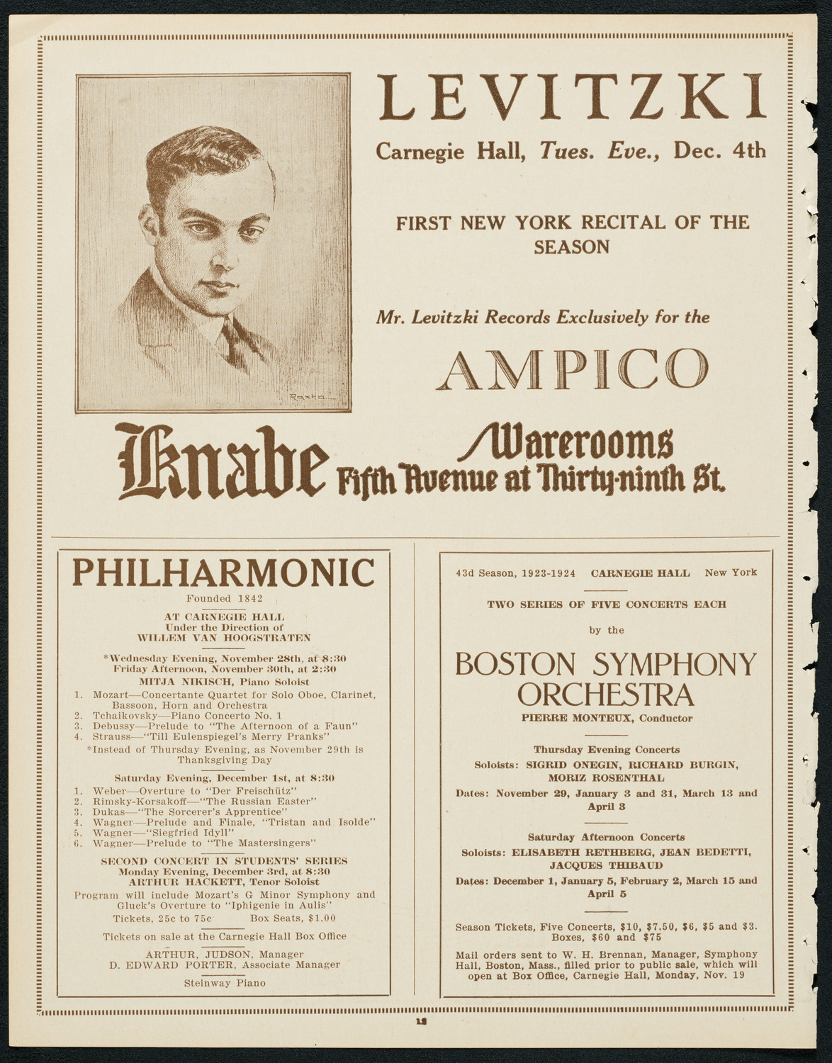New York Philharmonic, November 25, 1923, program page 12