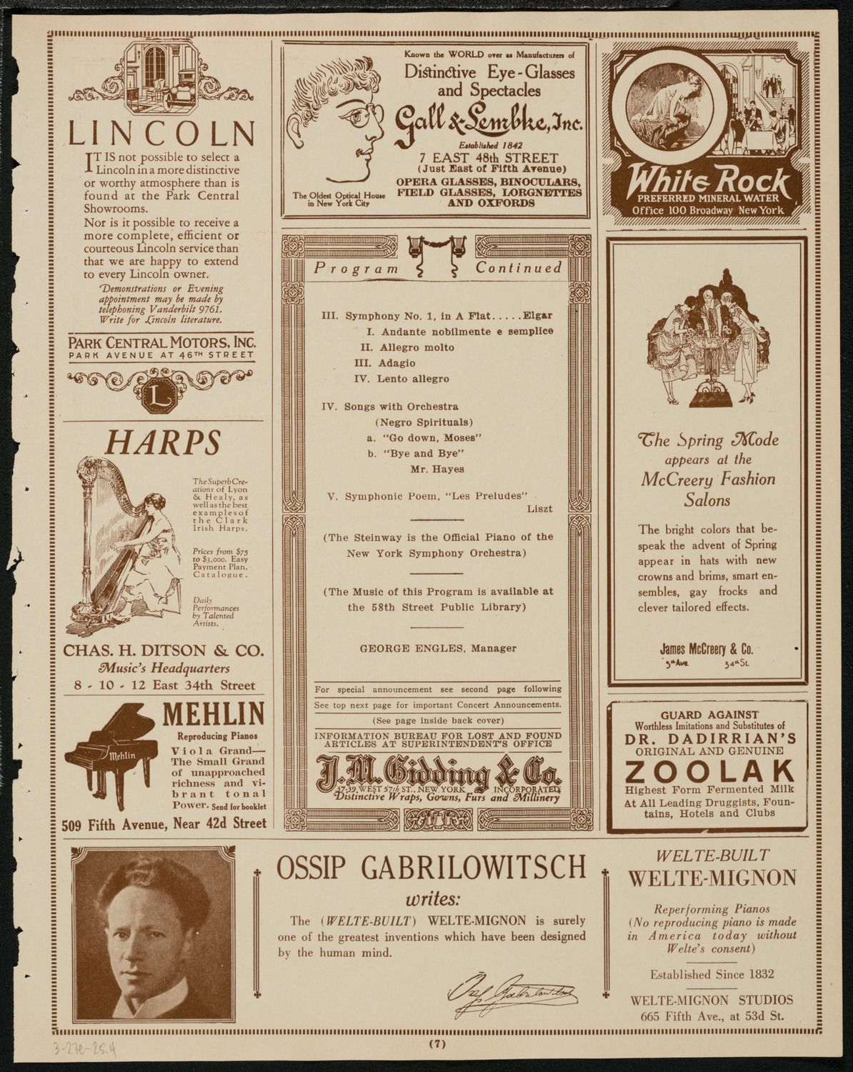 New York Symphony Orchestra, March 27, 1925, program page 7