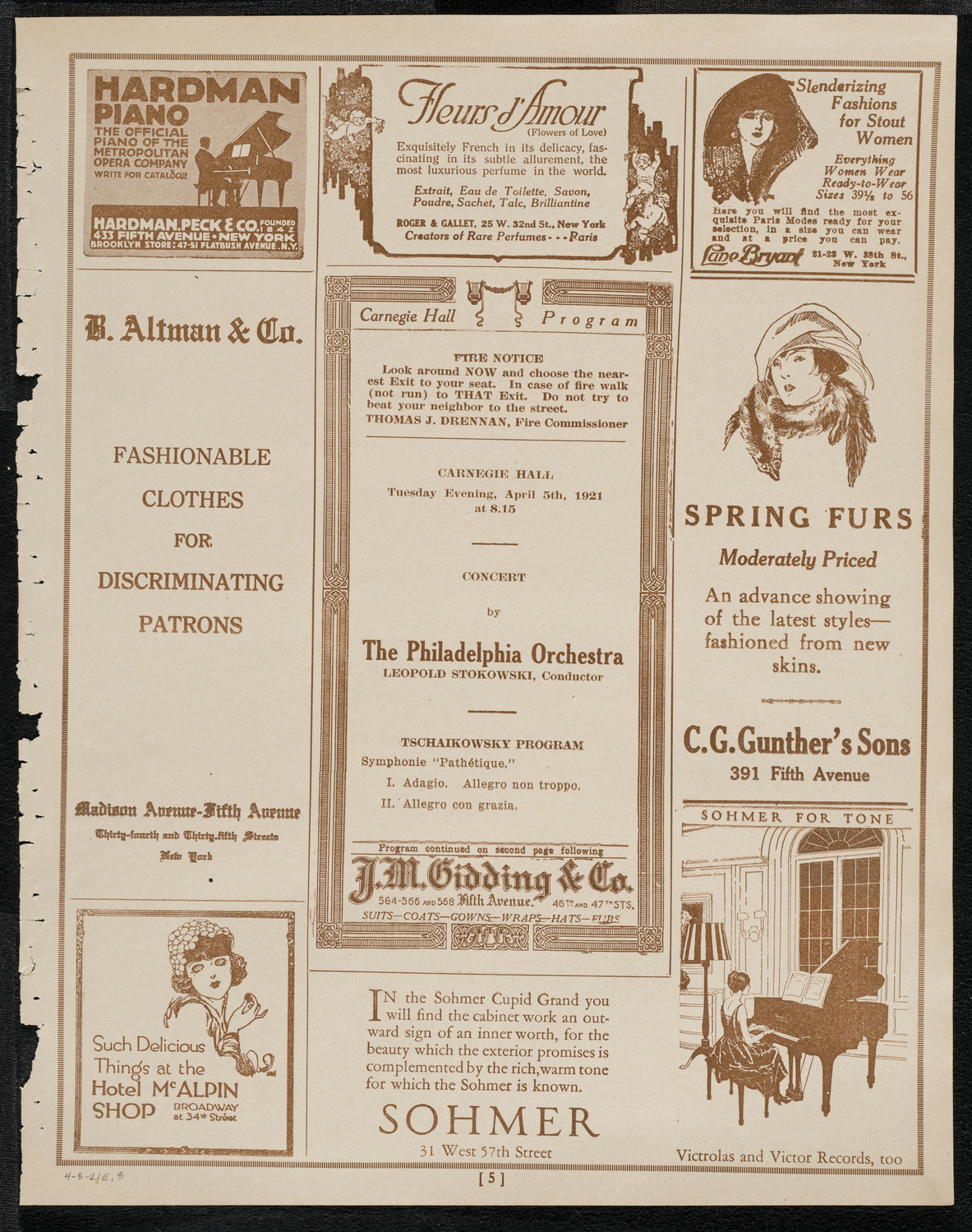 Philadelphia Orchestra, April 5, 1921, program page 5
