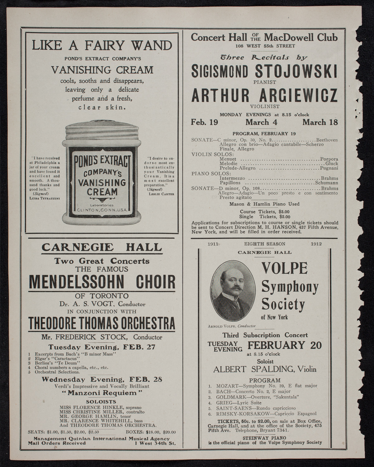 New York Philharmonic, February 16, 1912, program page 8