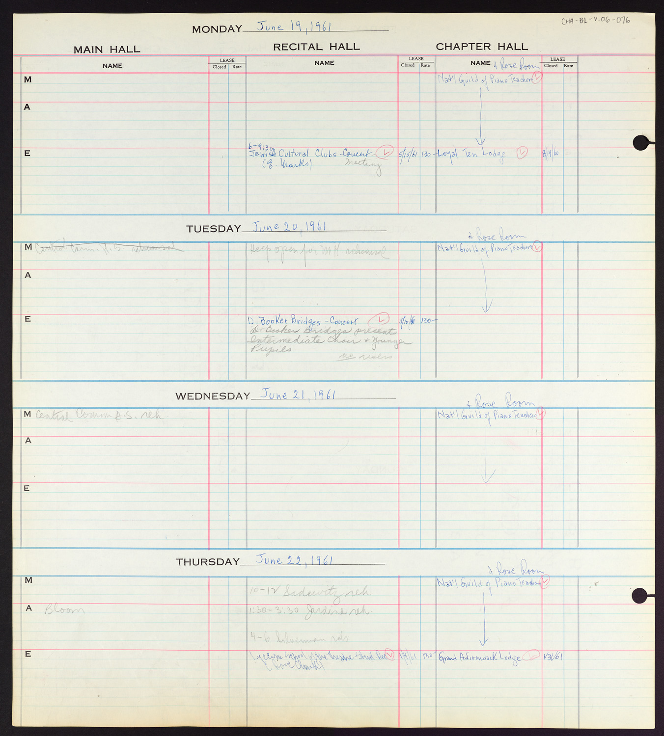 Carnegie Hall Booking Ledger, volume 6, page 76