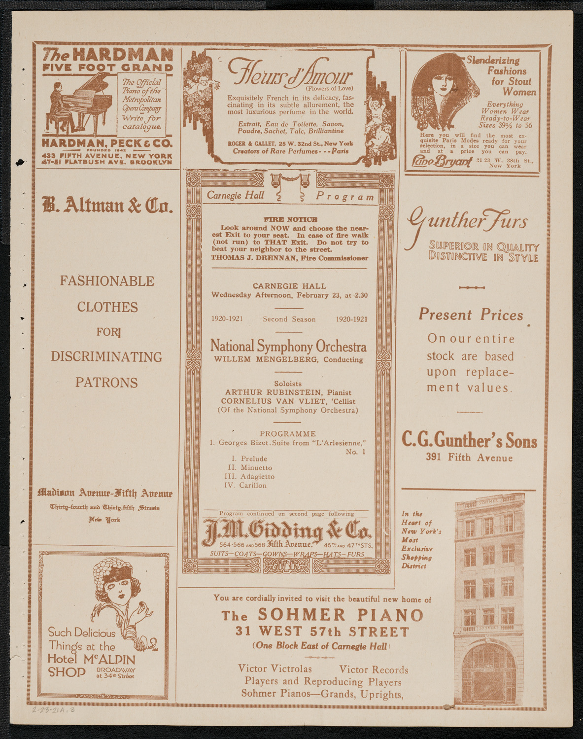 National Symphony Orchestra, February 23, 1921, program page 5