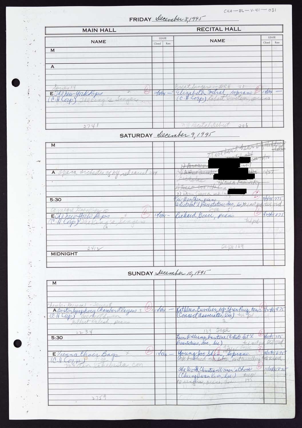 Carnegie Hall Booking Ledger, volume 41, page 31