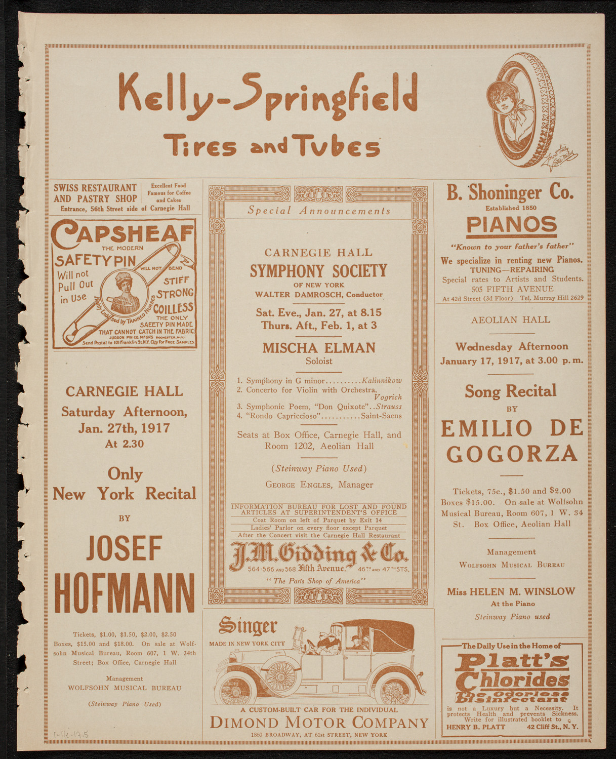 New York Philharmonic, January 11, 1917, program page 9