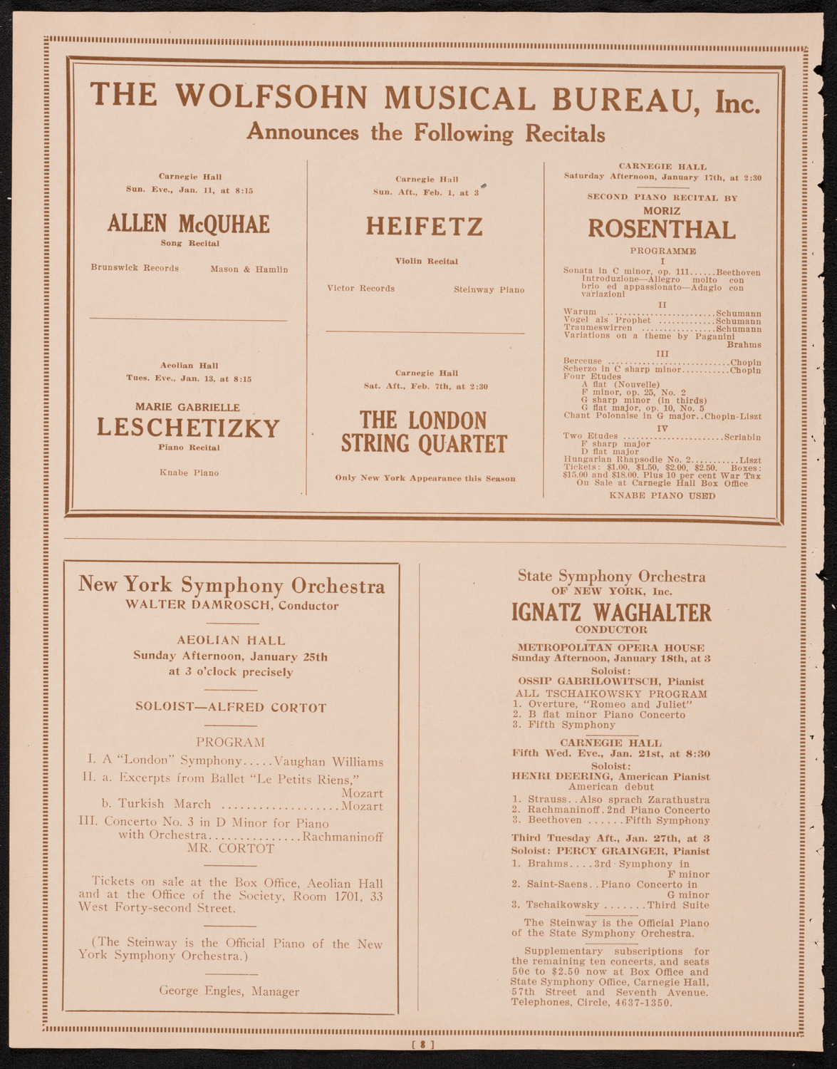 New York Philharmonic, January 10, 1925, program page 8