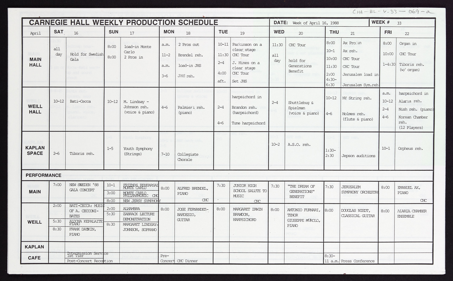 Carnegie Hall Booking Ledger, volume 33, page 69a