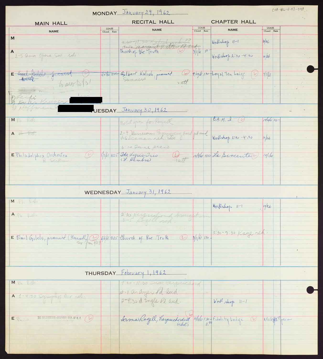 Carnegie Hall Booking Ledger, volume 7, page 48