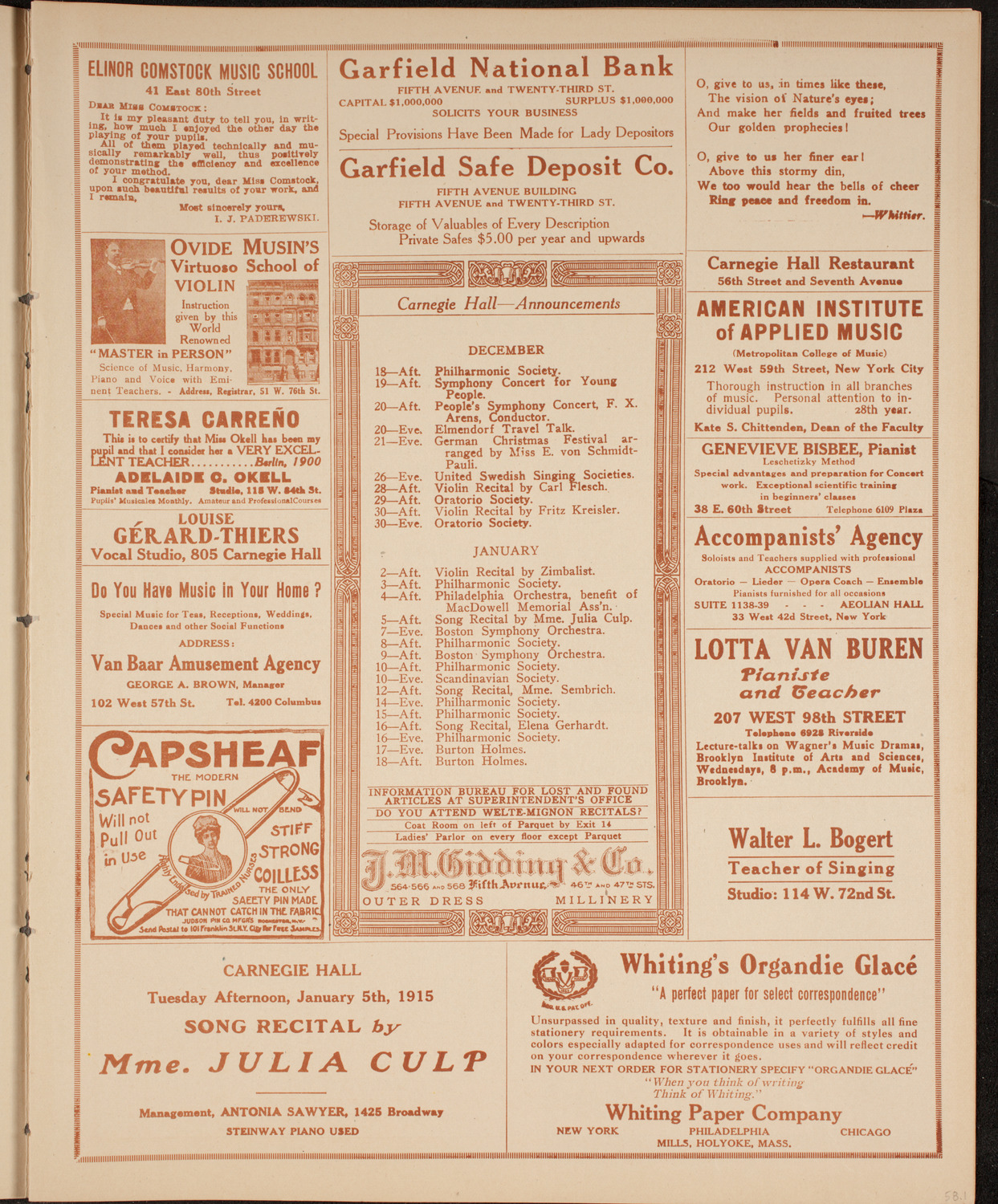 New York Philharmonic, December 17, 1914, program page 3