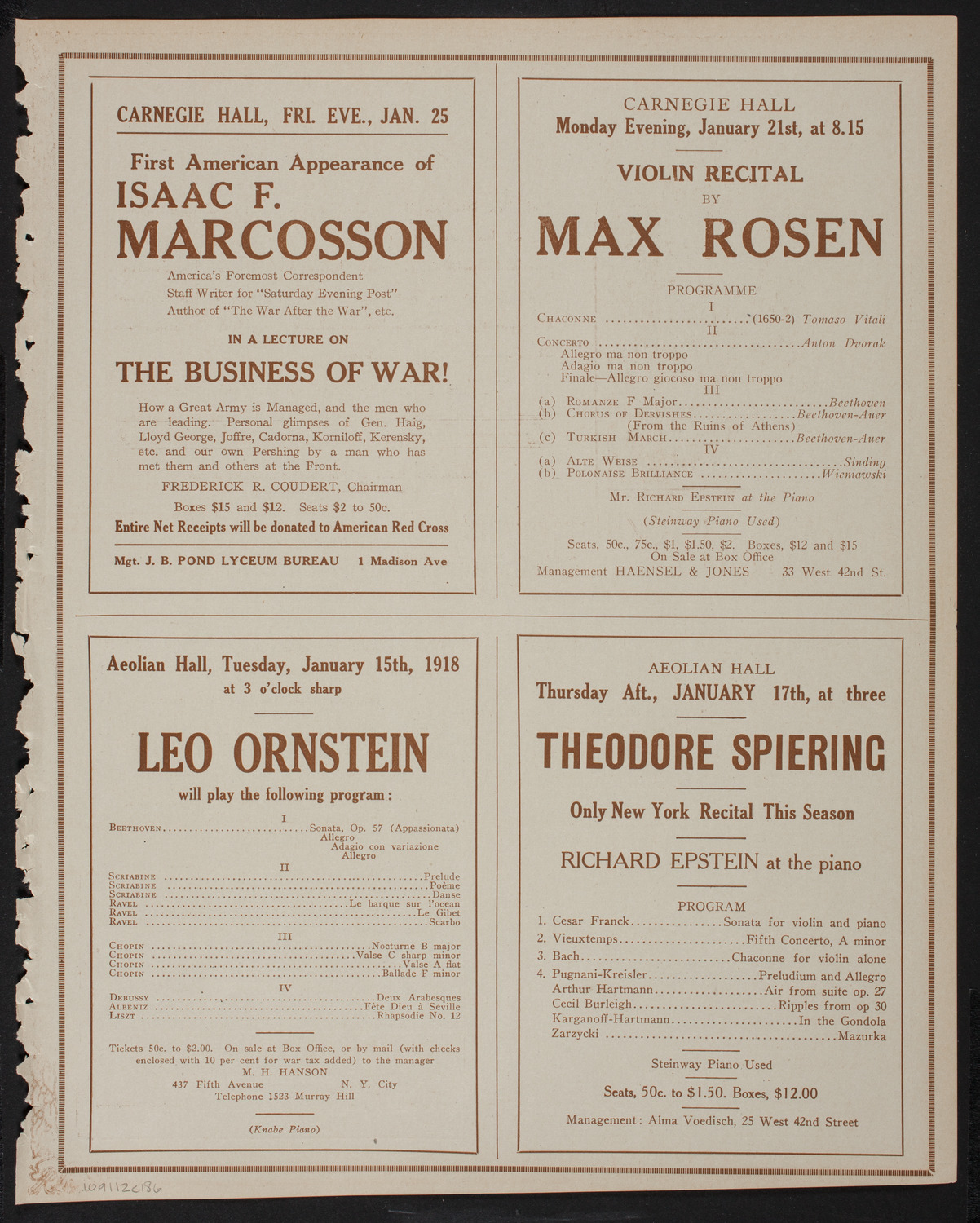 New York Philharmonic, January 12, 1918, program page 11