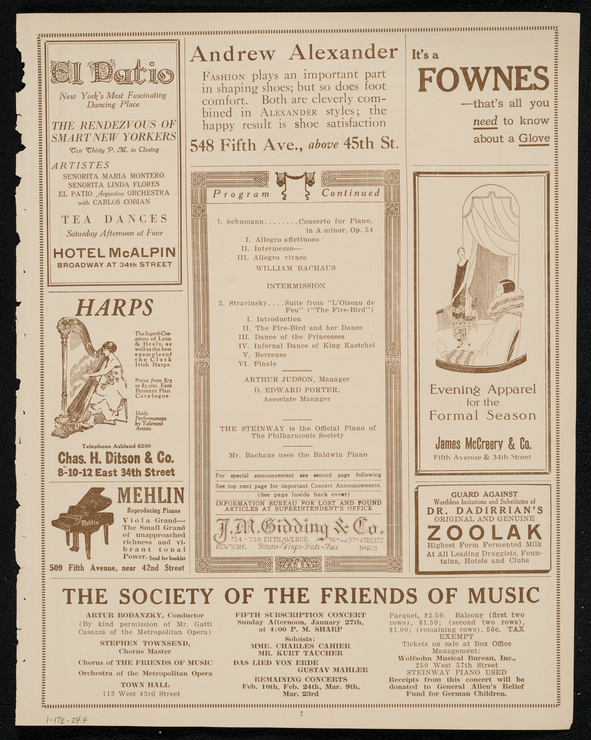 New York Philharmonic, January 17, 1924, program page 7