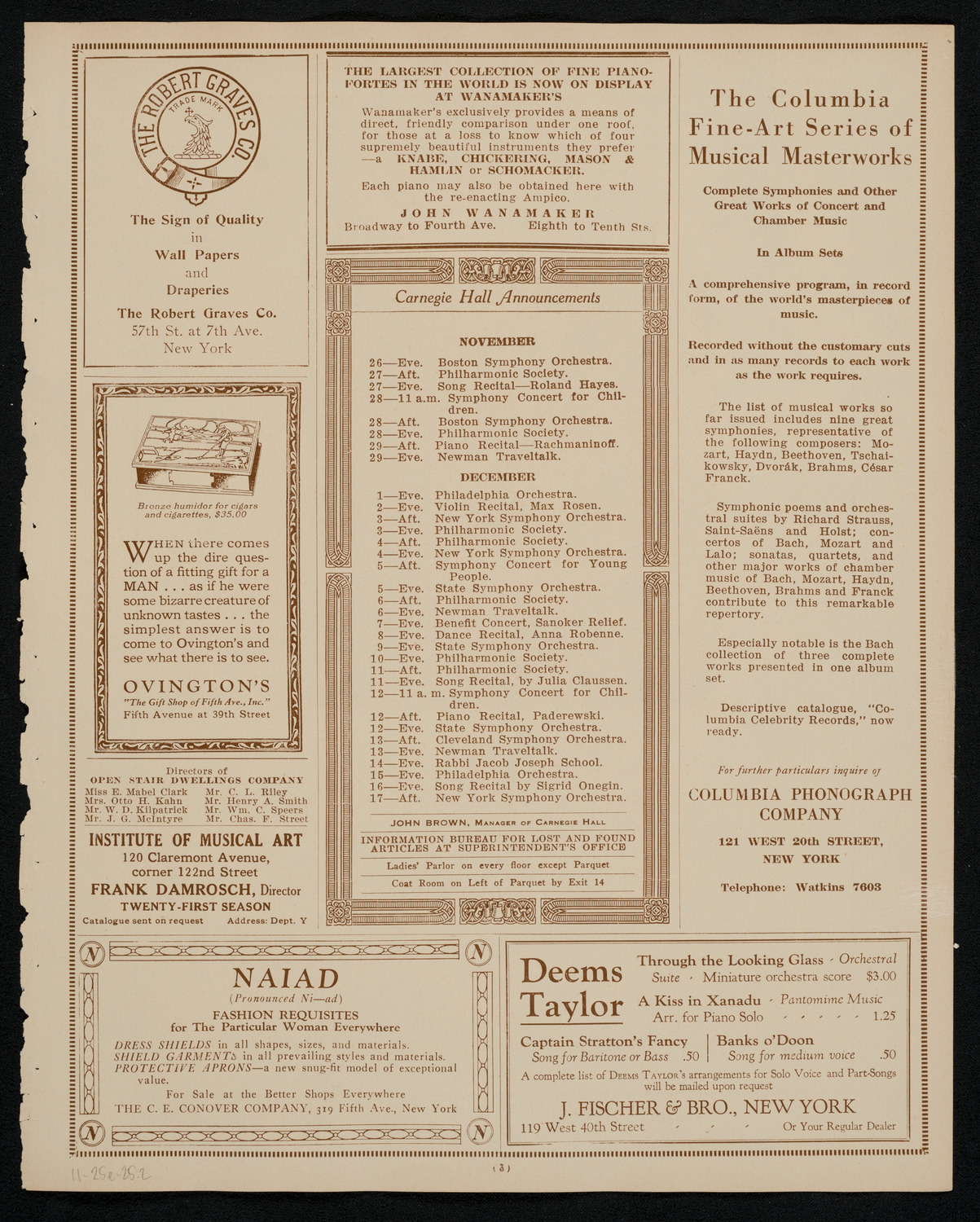 New York Philharmonic, November 25, 1925, program page 3