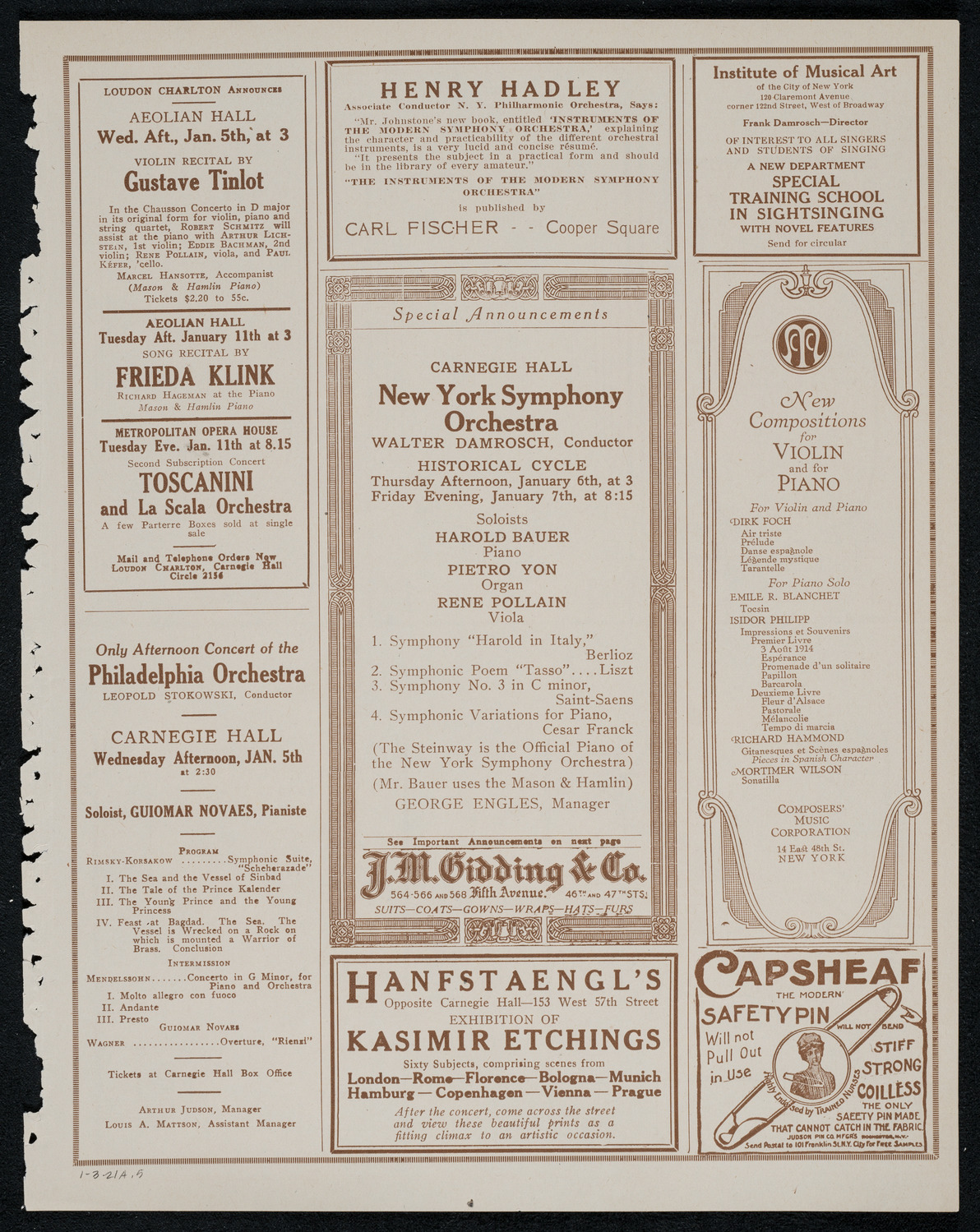 Joseph Schwarz, Baritone, January 3, 1921, program page 9