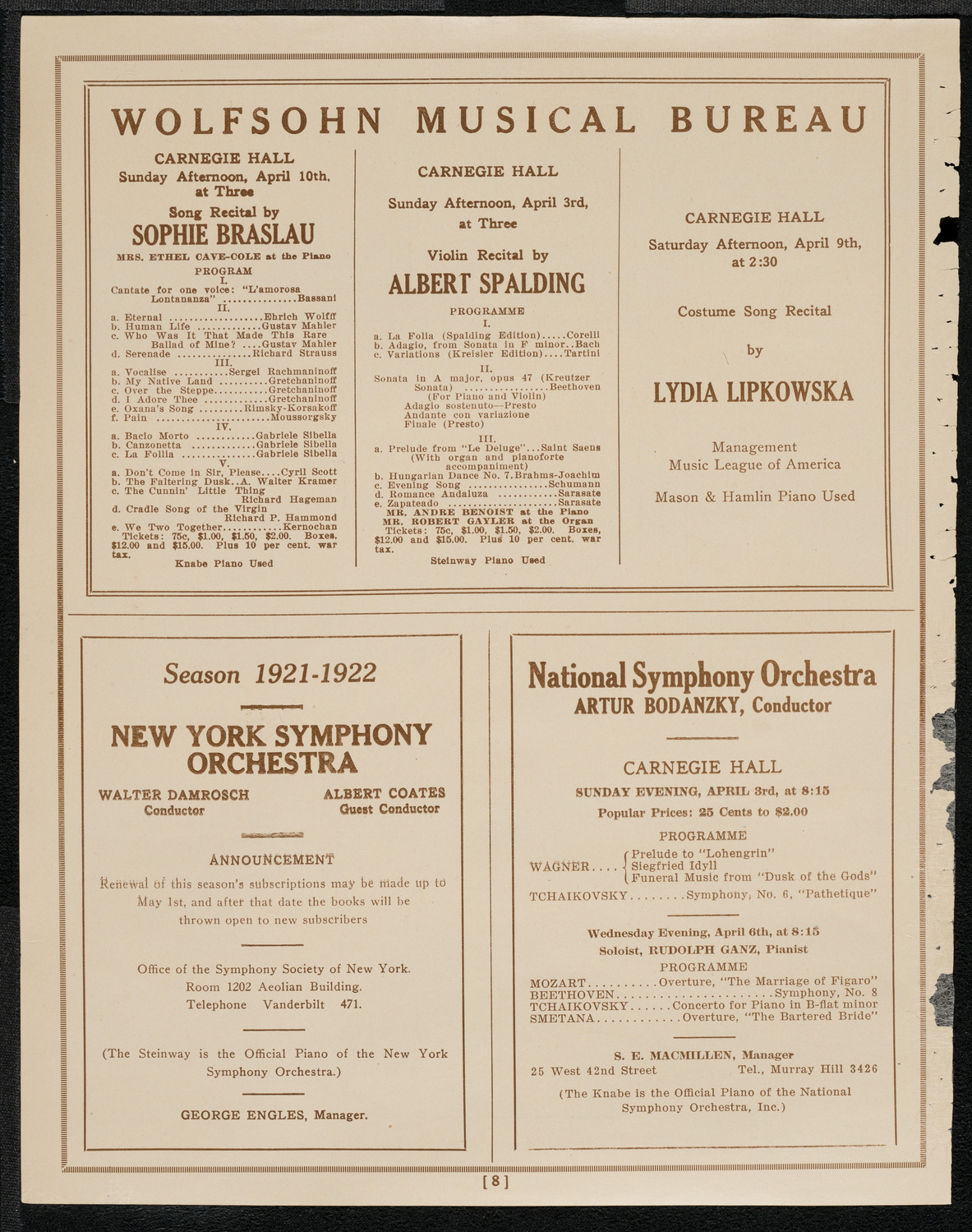 Albert Spalding, Violin, April 3, 1921, program page 8