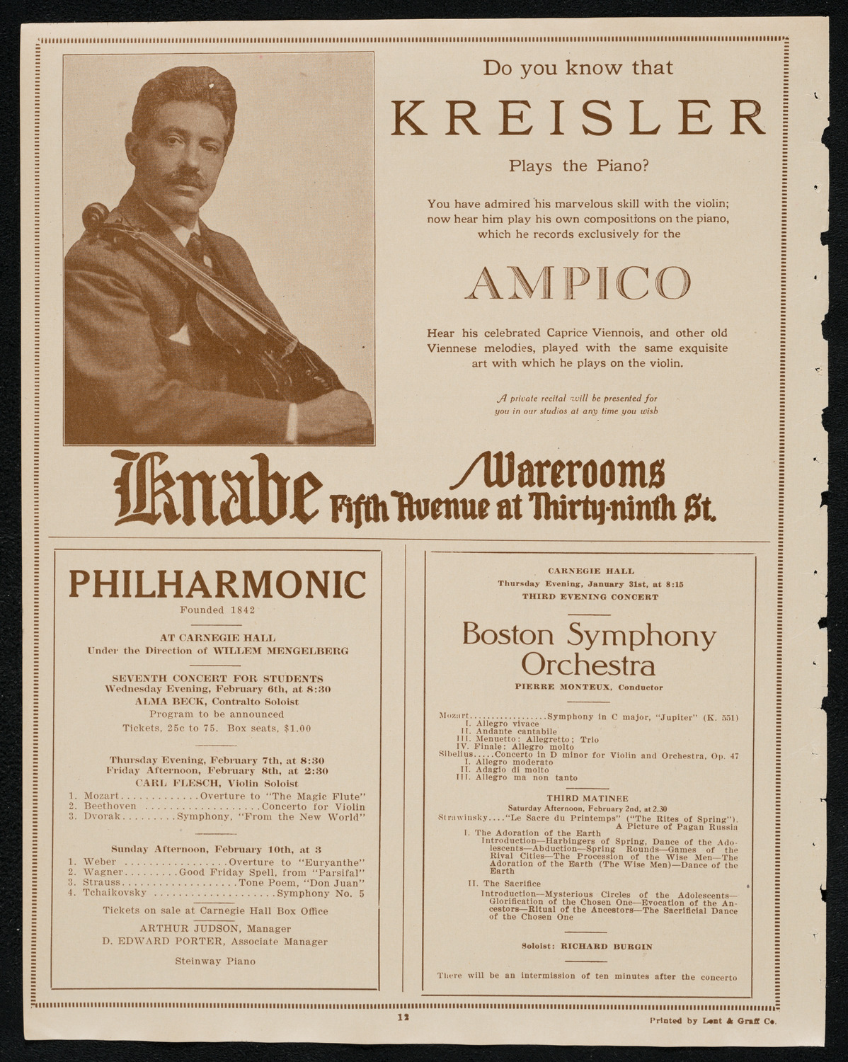 New York Symphony Orchestra: Beethoven Cycle, January 31, 1924, program page 12