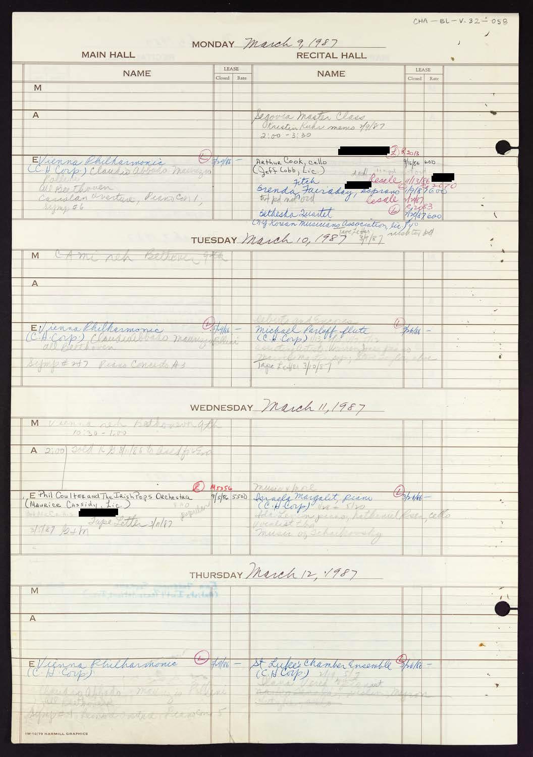 Carnegie Hall Booking Ledger, volume 32, page 58