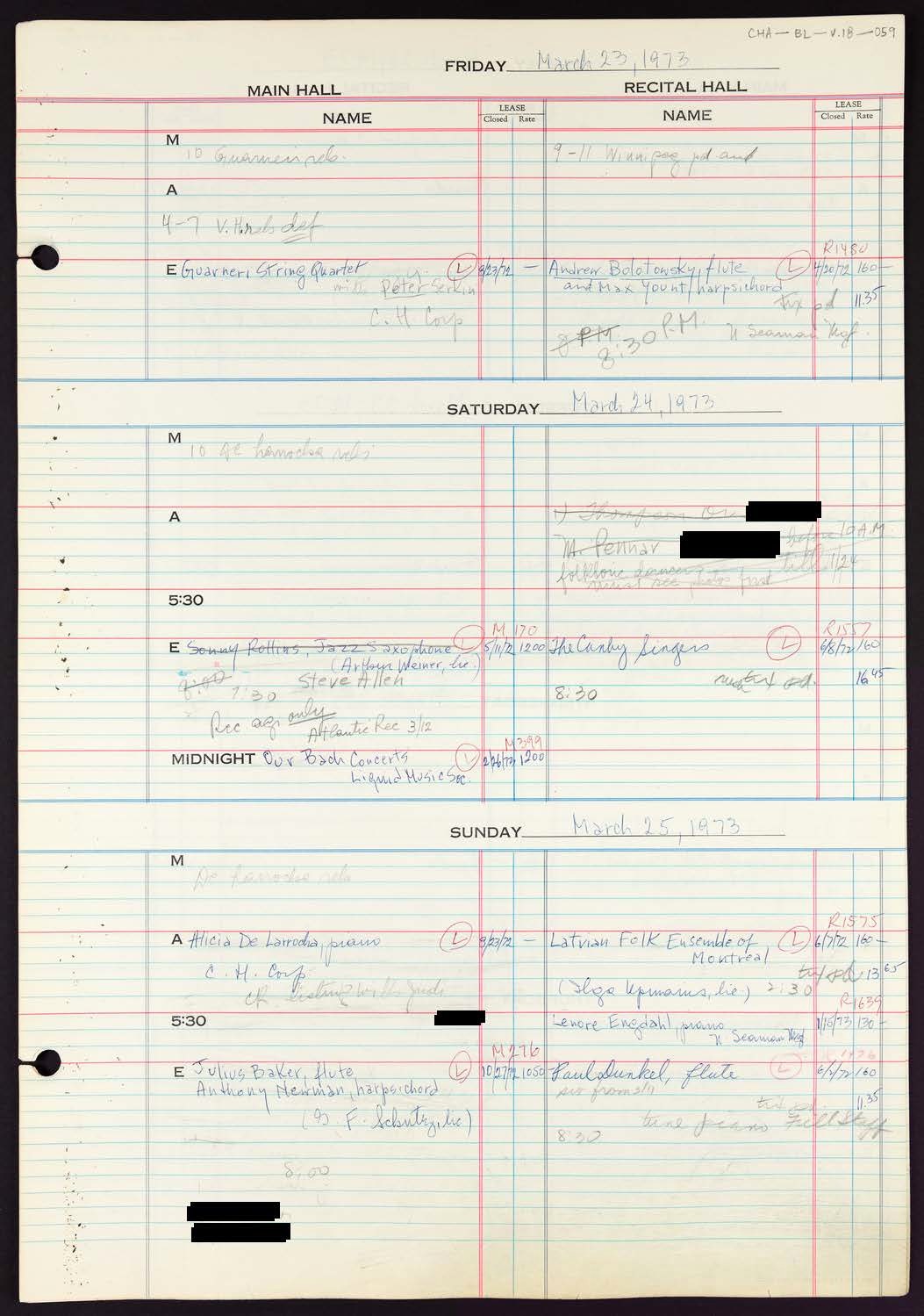 Carnegie Hall Booking Ledger, volume 18, page 59